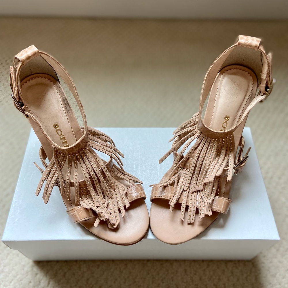 Bottero Block Heeled Sandals with Fringe